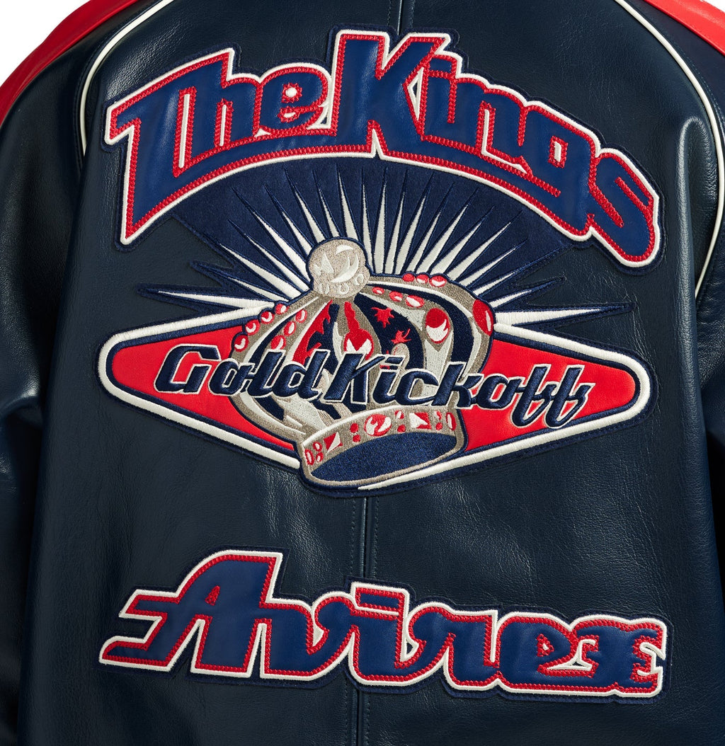 Handmade Avirex ColdKickOff The Kings Leather Bomber Jacket, Embroidery Vintage Varsity Style