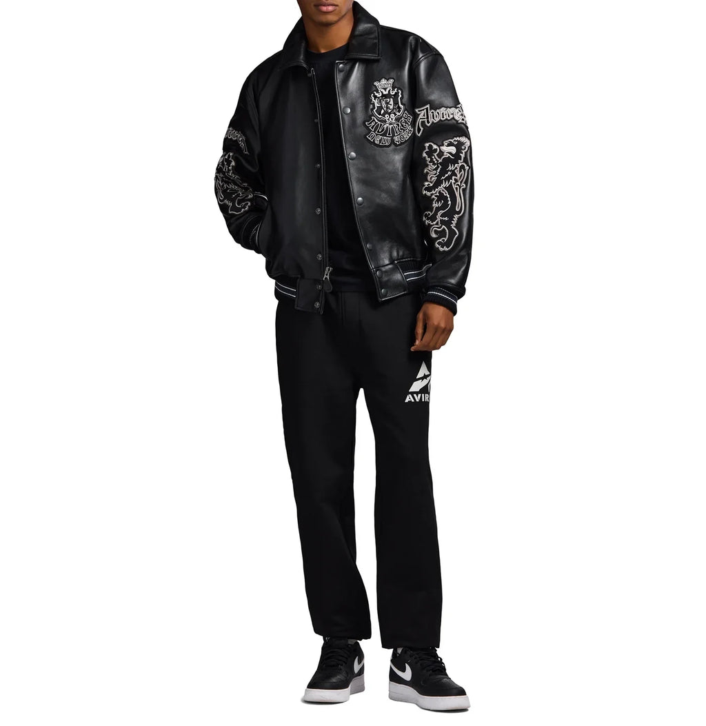 Handmade Avirex Goth Leather Bomber Jacket, Embroidery Vintage Varsity Style
