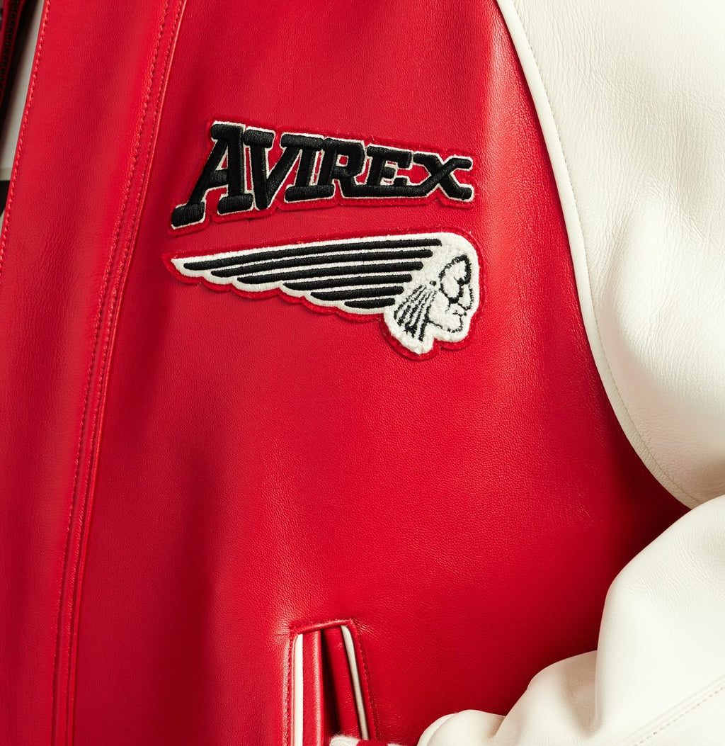 Handmade Avirex 75ers Leather Bomber Jacket, Embroidery Vintage Varsity Style