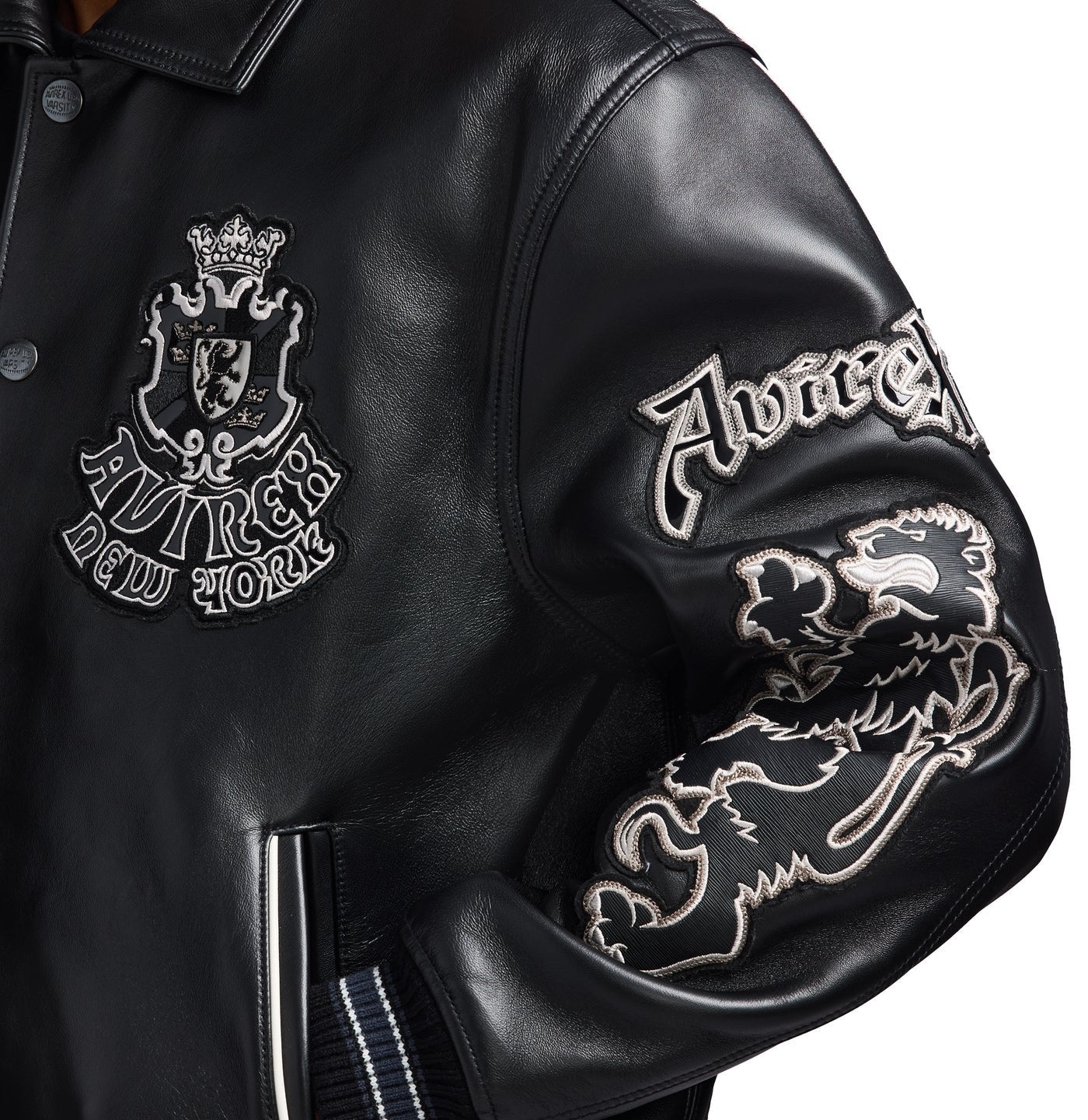 Handmade Avirex Goth Leather Bomber Jacket, Embroidery Vintage Varsity Style