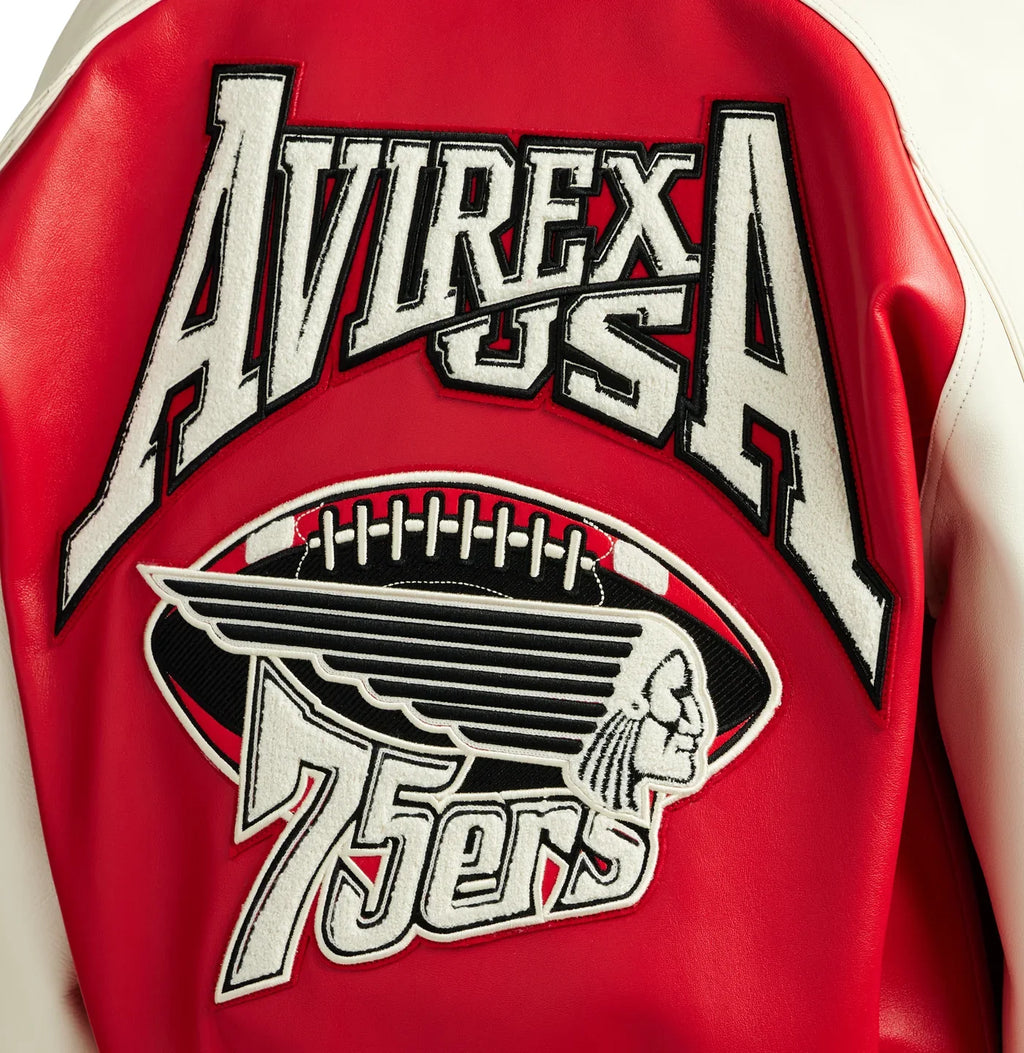 Handmade Avirex 75ers Leather Bomber Jacket, Embroidery Vintage Varsity Style