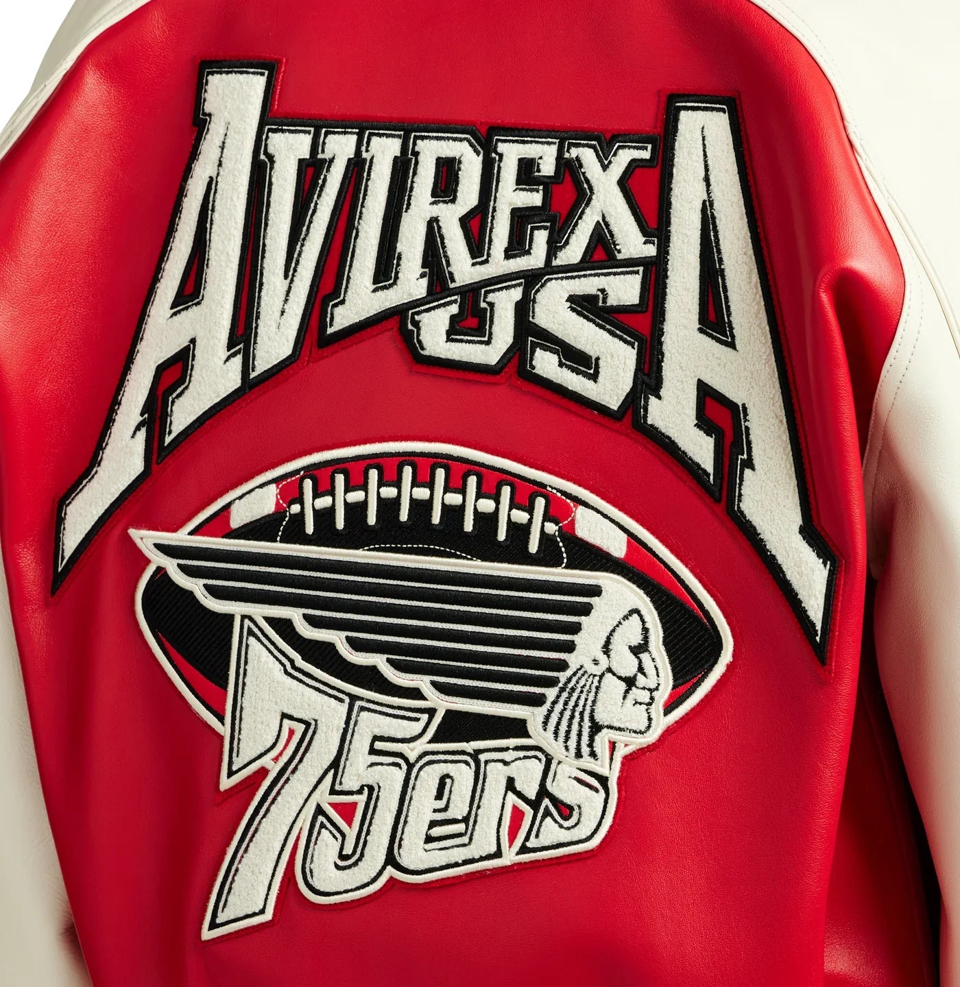 Handmade Avirex 75ers Leather Bomber Jacket, Embroidery Vintage Varsity Style