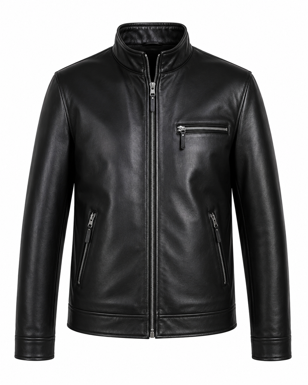 Svart Dam Skinnjacka med Hög Krage – Elegant Zipjacka i Modern Bikerstil