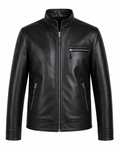 Svart Dam Skinnjacka med Hög Krage – Elegant Zipjacka i Modern Bikerstil