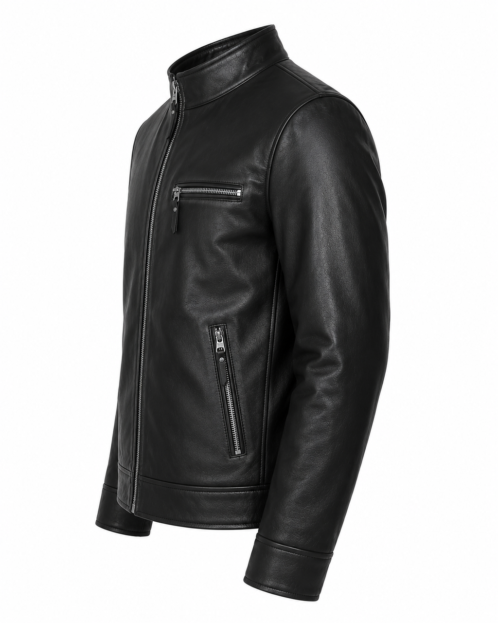 Svart Dam Skinnjacka med Hög Krage – Elegant Zipjacka i Modern Bikerstil