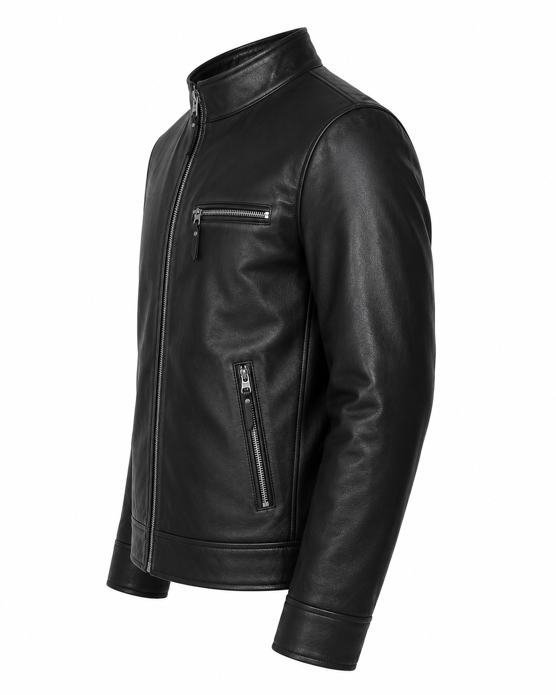 Svart Dam Skinnjacka med Hög Krage – Elegant Zipjacka i Modern Bikerstil
