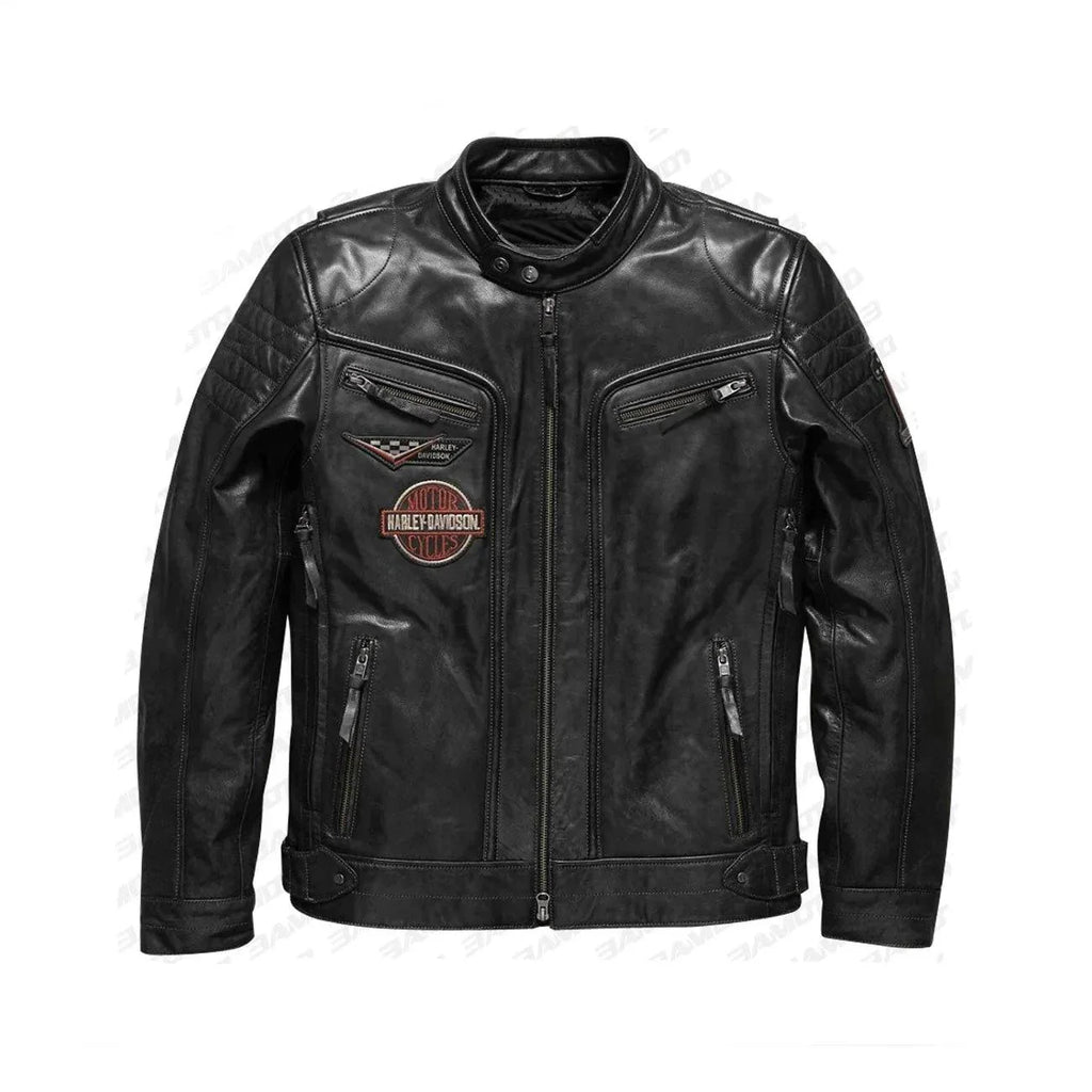 Harley Davidson Men’s Embroidered Eagle Design Natural Leather Jacket