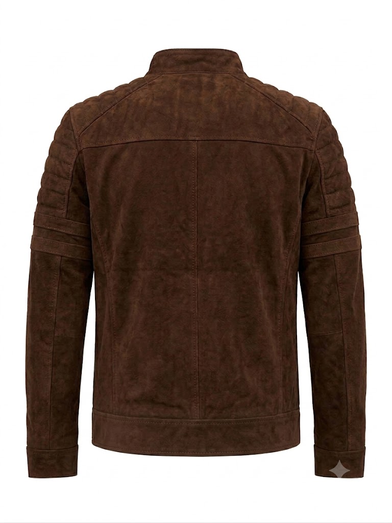 Brun Herr Skinnjacka i Äkta Fårskinn – Vintage Café Racer med Quiltade Ärmar
